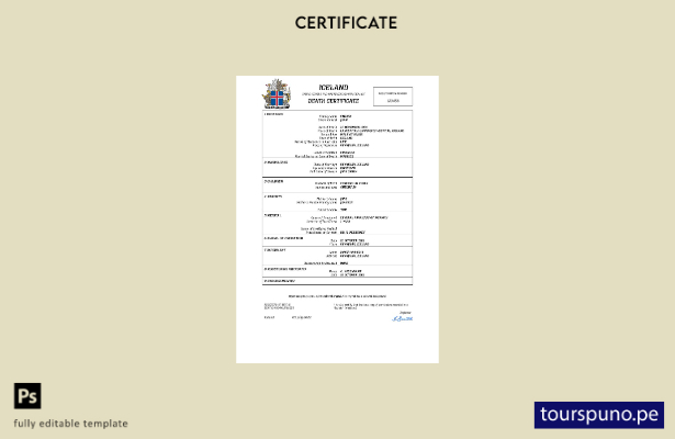 listo para imprimir certificado de desaparición del registro civil de Plan Islan